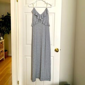 Striped Maxi Dress with Ruffled Bodice